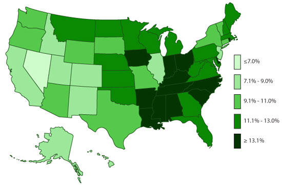 State-based Prevalence Data of ADHD Diagnosis (2011-2012): Children EVER diagnosed with ADHD